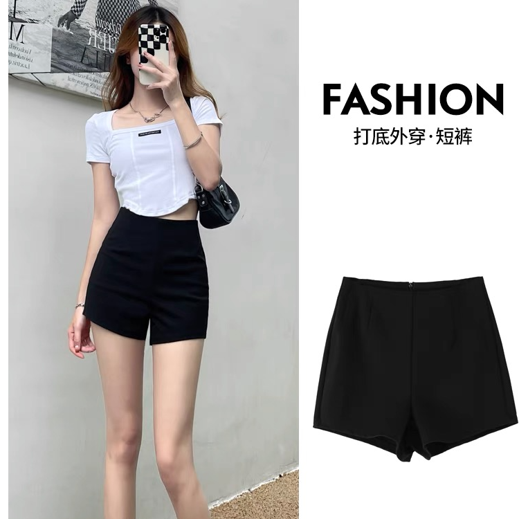 2025四季辣妹女团高腰热巴短裤黑色修身显瘦a字小个子弹力短裤