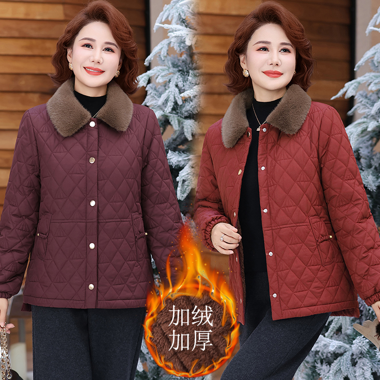 妈妈秋冬装洋气棉服中年女装新款棉袄中老年过年服加厚棉衣外套