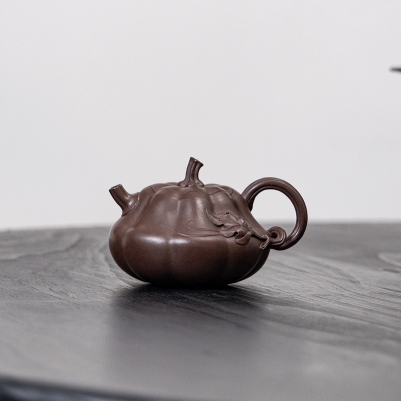 知餘造器 永利南瓜壶 宜兴茶壶 原矿老紫泥110CC家用茶具茶壶