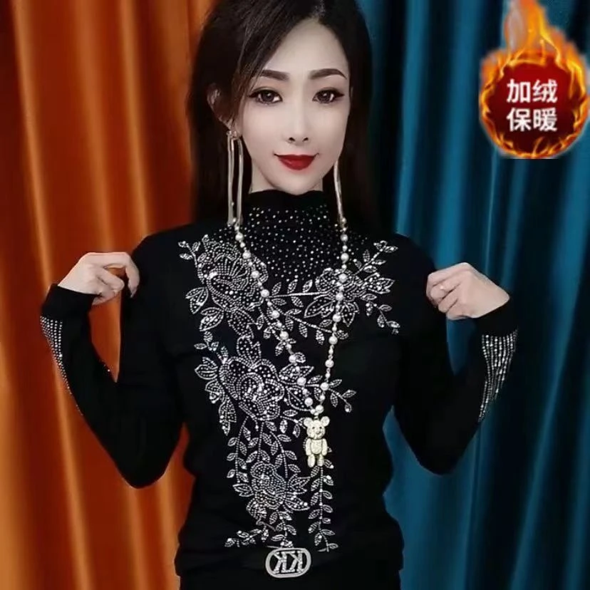 银色树叶双款式新款秋冬爆款洋气时尚长袖打底衫