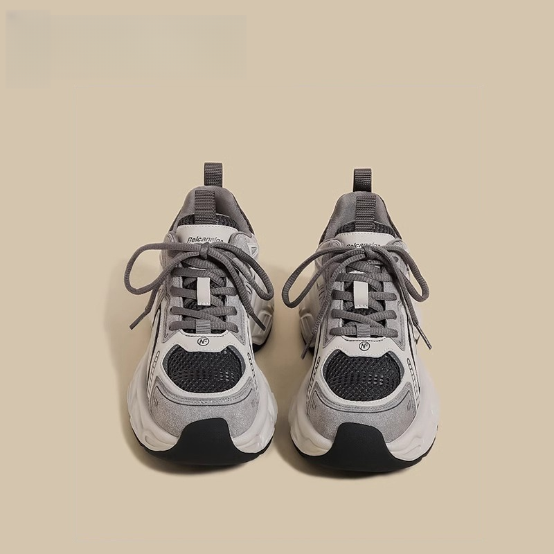 三福厚底老爹鞋女2025春秋季新款拼接灰色小个子增高百搭运动鞋潮