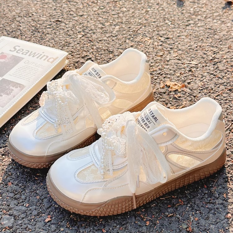 Moleubak小白鞋女2025新款夏季透气配裙子鞋子网鞋百搭德训板鞋女