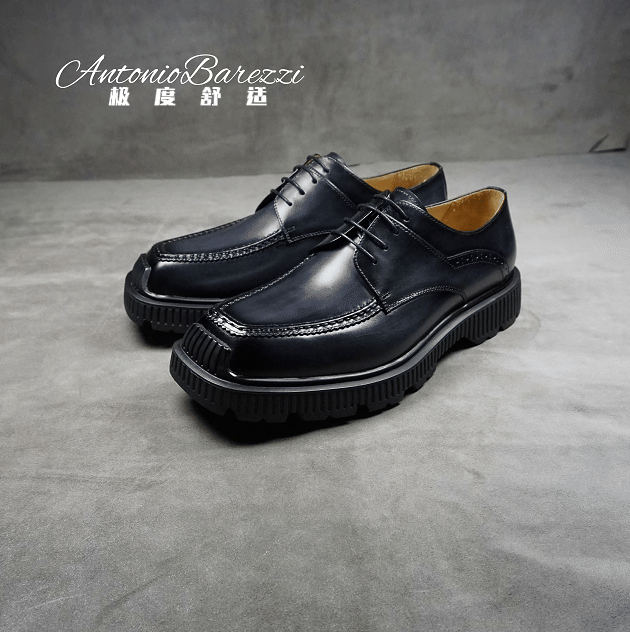 antonio barezzi2025年夏季男士手工擦色商务休闲款方头厚底皮鞋