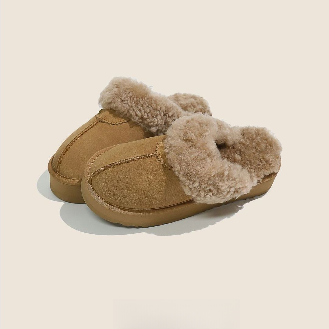 韩版厚底包头毛绒拖鞋外穿2025秋冬新款欧美休闲风棉拖鞋加绒半拖