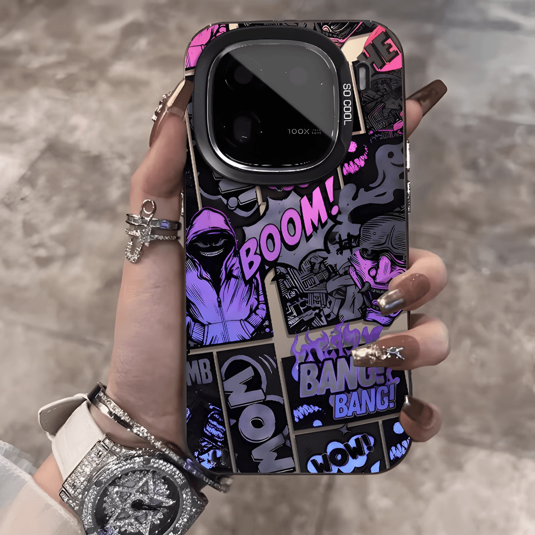 黑紫漫画手机壳适用于苹果华为小米OPPOvivo荣耀一加三星魅族防摔