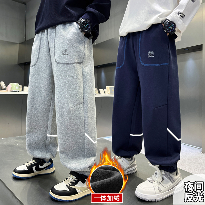男童加绒裤子冬款韩版儿童羊羔绒卫裤大童百搭加厚发热保暖休闲裤