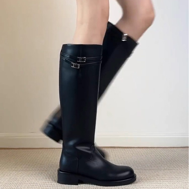 牛皮版~厚底秋冬小个子时尚百搭长筒靴女骑士靴高筒瘦瘦靴子长靴