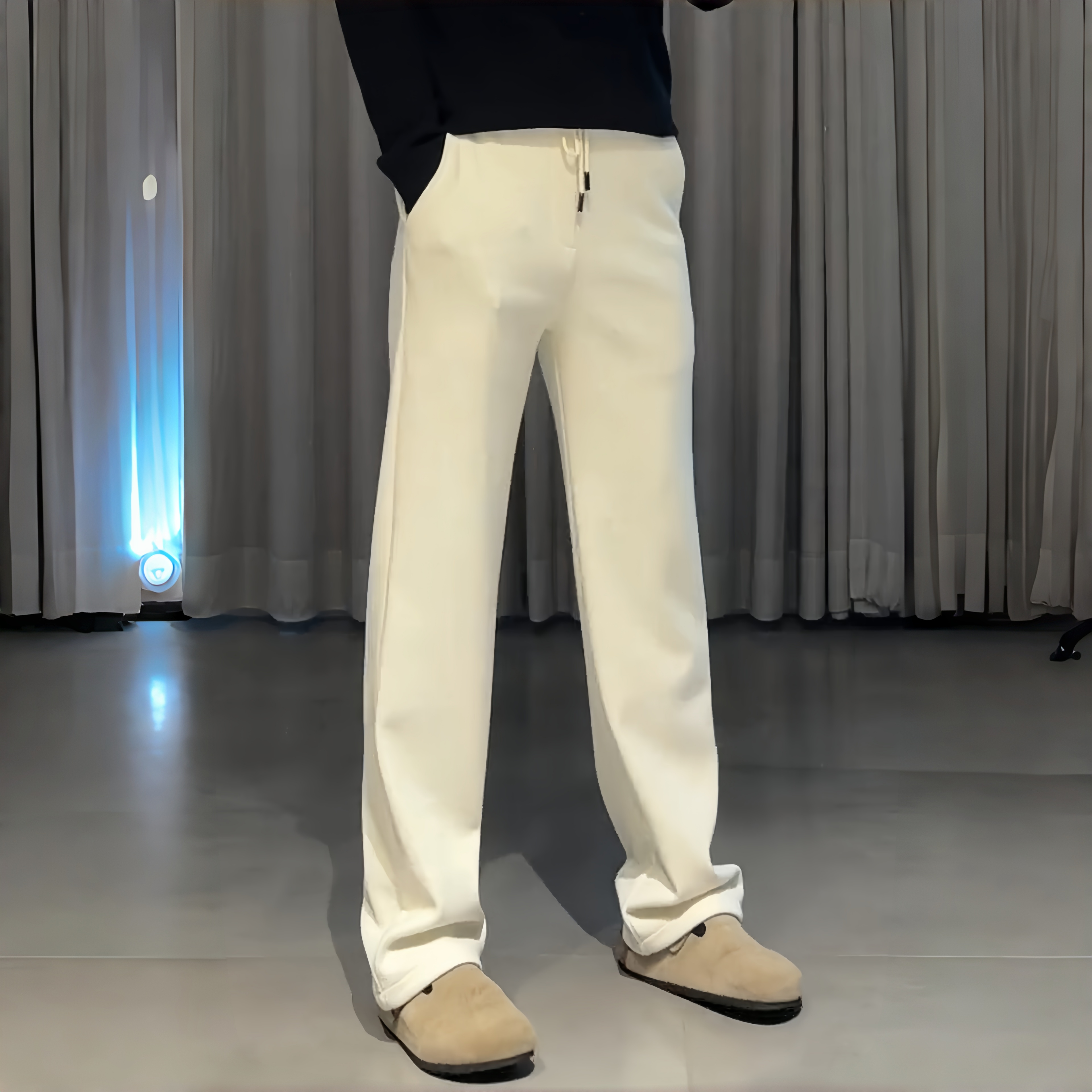 加厚款冬季休闲裤直筒裤醋酸羊毛卫裤弯刀裤男百搭直筒休闲裤男