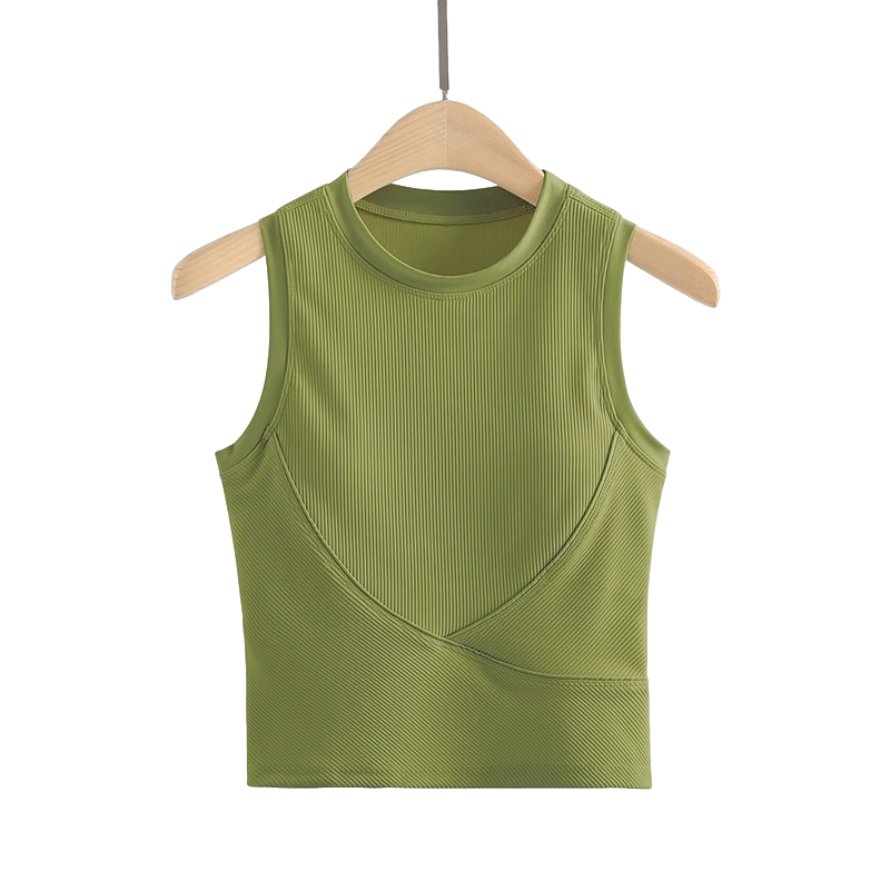 条纹夏季运动百搭透气高弹力无缝一体胸垫阿鑫塑形有氧运动直播