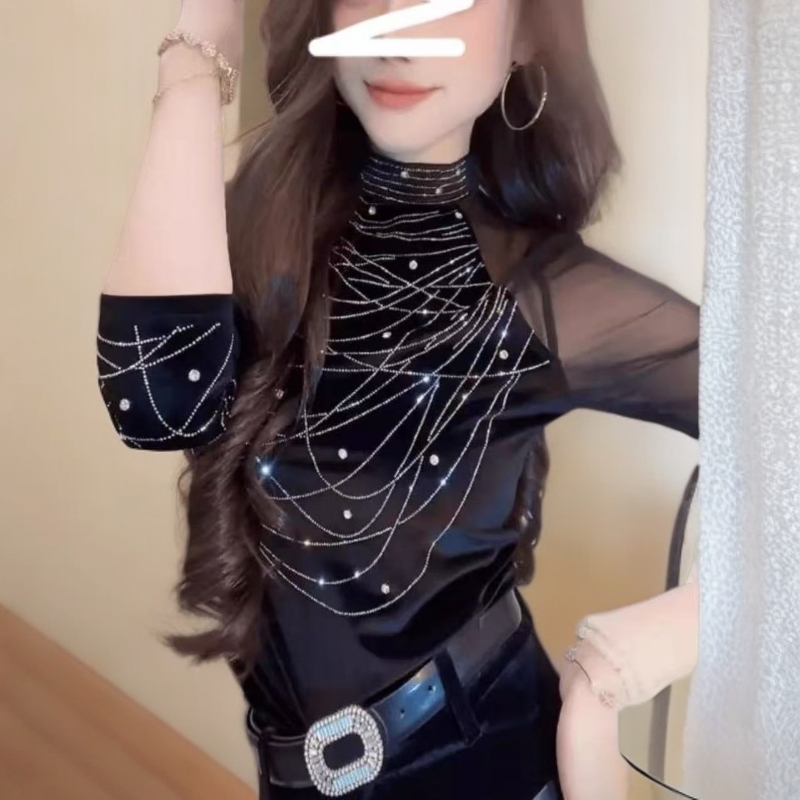 欧货重工气质复古高领丝绒衬衫女2025新款时尚气质设计感显瘦上衣