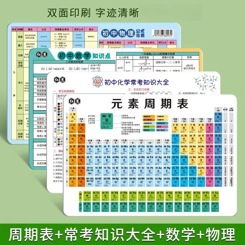 初中化学元素周期表数学物理知识化学方程式大全数理化公式卡学生