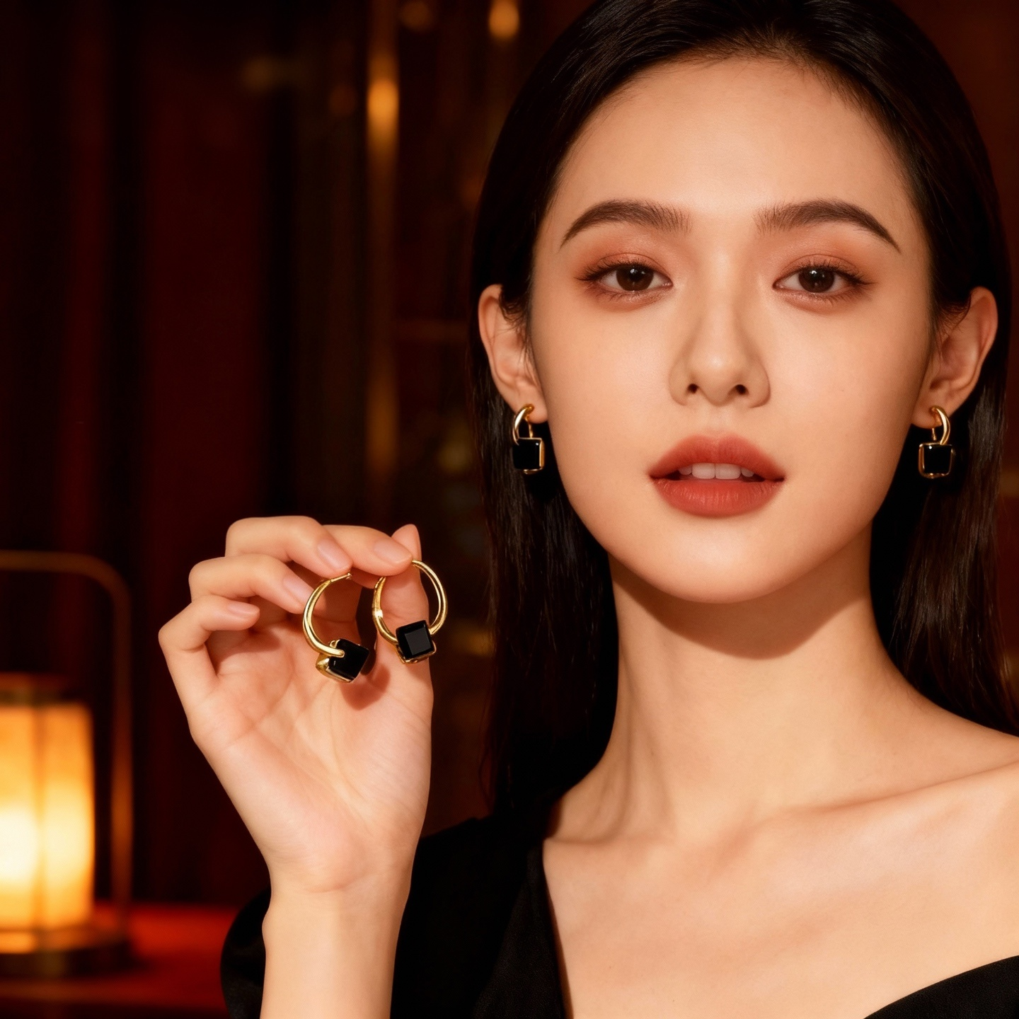 铜合金耳饰 秋冬复古黑色方糖耳扣简约高级小众轻奢百搭耳环耳饰