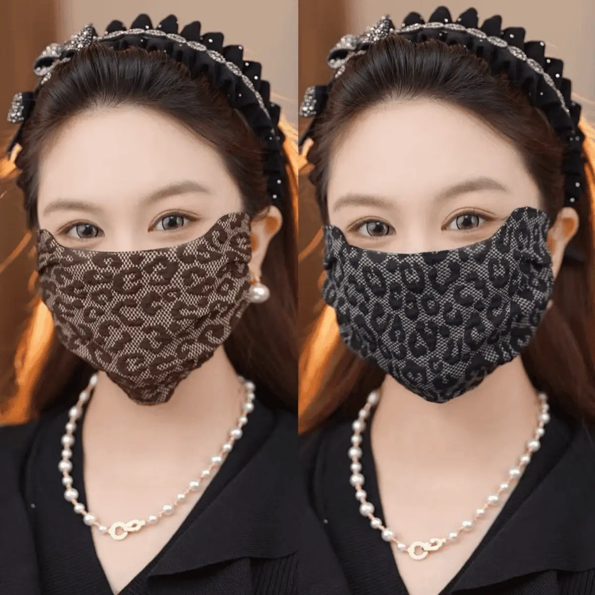 新款秋冬豹纹保暖口罩亲肤透气可水洗大版防尘面罩防风保暖面罩