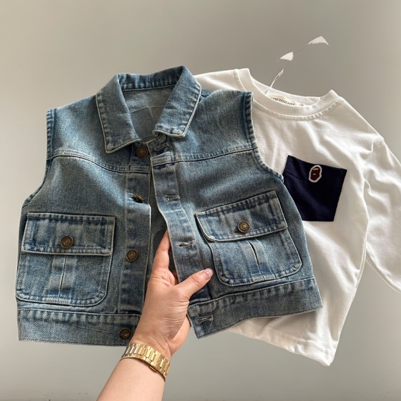 儿童软牛仔马甲男童2025春秋新款潮牌马甲外搭宝宝洋气牛仔坎肩