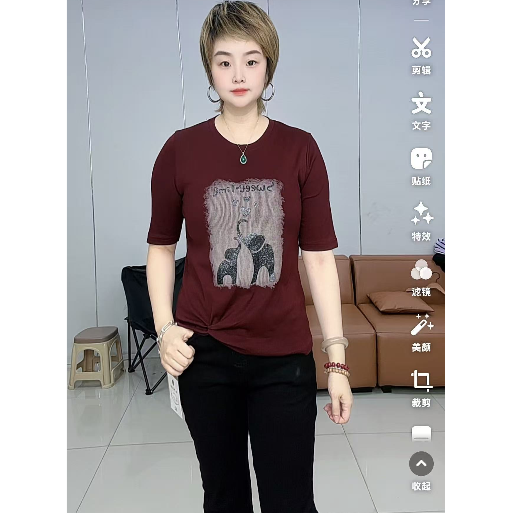 小施家设计时尚工艺象显痩T恤8801