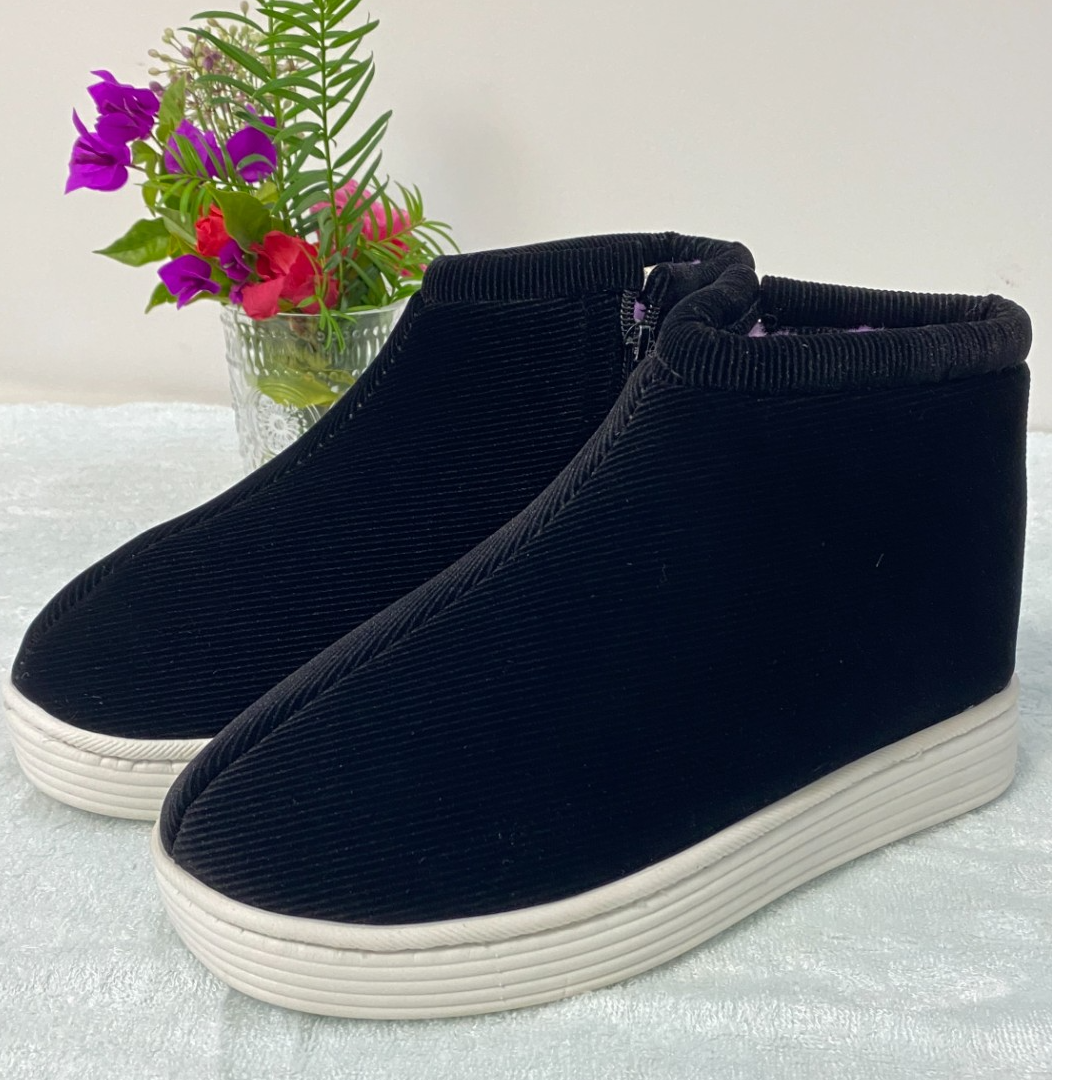 恩施土家上线工艺老棉鞋男女同款防滑加绒加厚保暖白底