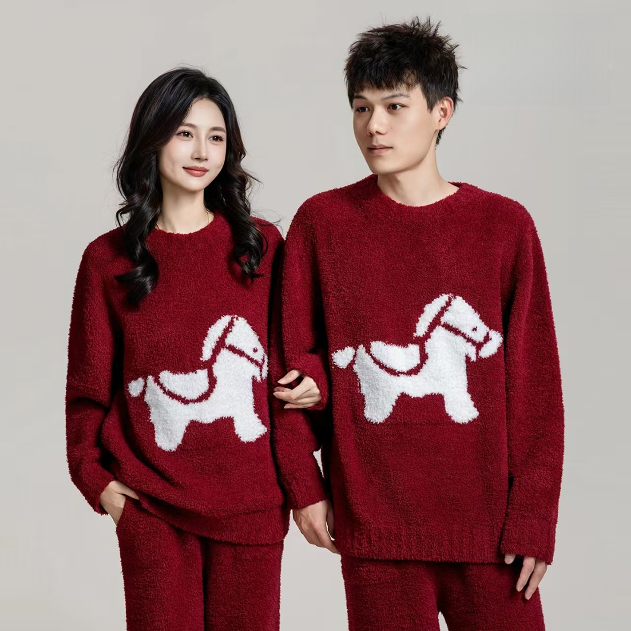 达芬奇密码情侣睡衣家居服加绒加厚秋冬季保暖马年限定红色本命年