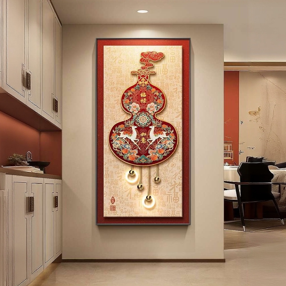 福禄双全入户玄关装饰画新中式葫芦走廊过道挂画2026新款玄关壁画