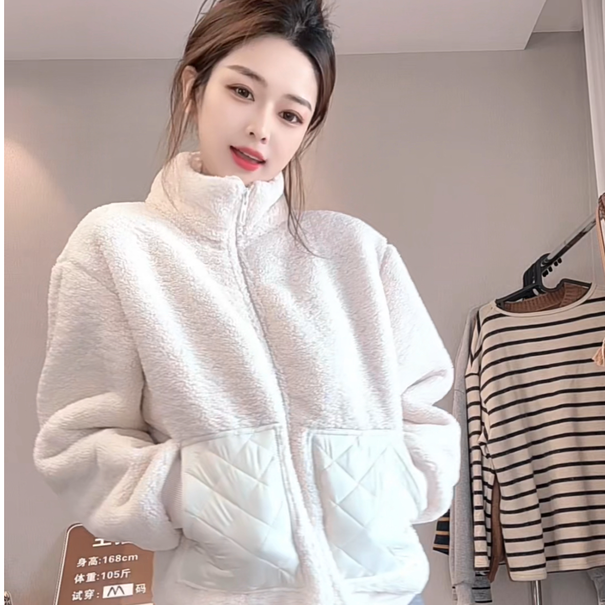 YM.“暖绒系列‘’韩星同款糕糕毛加绒加厚百搭显高潮流保暖休闲外套