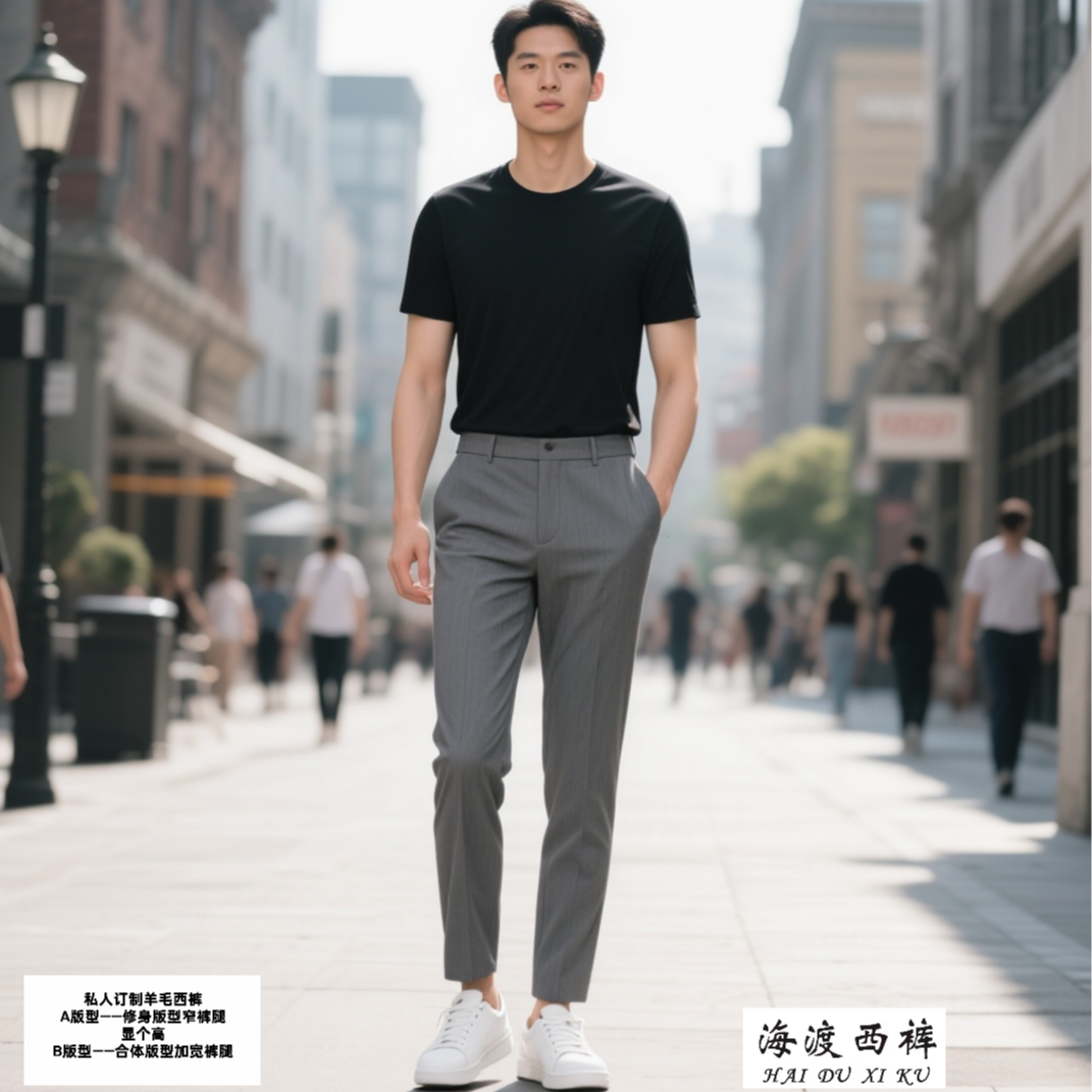 秋冬新款精品100羊毛男款修身灰色精纺羊毛西装裤休闲男男士西裤