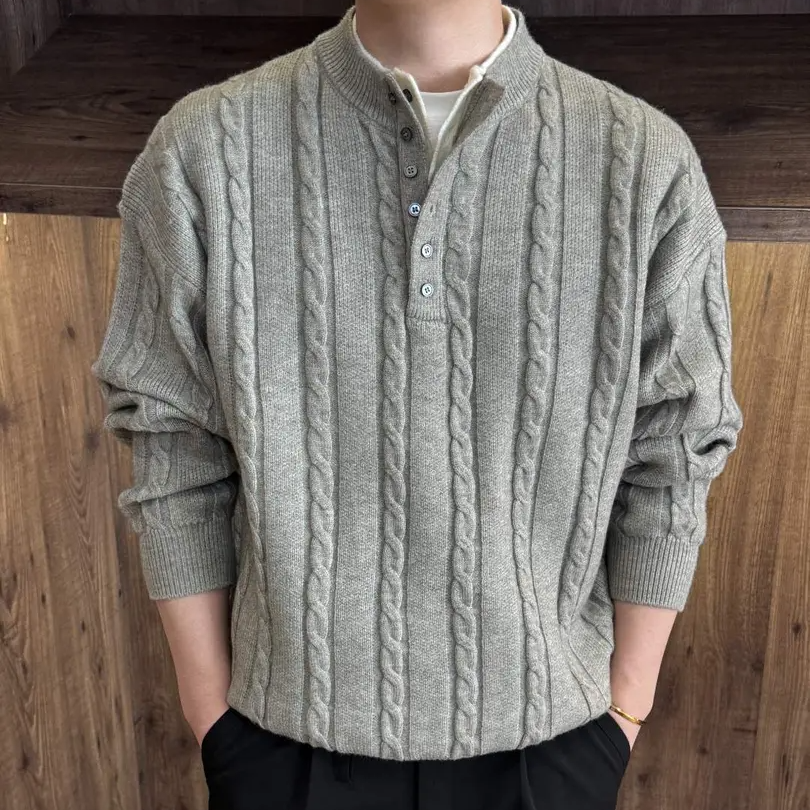 2025秋季新贵轻奢风松弛感老钱风亨利领假两件毛衣肌理休闲针织衫