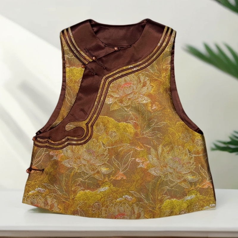 复古国风提花高级感马甲2025秋季改良时尚唐装上衣盘扣宽松女上衣