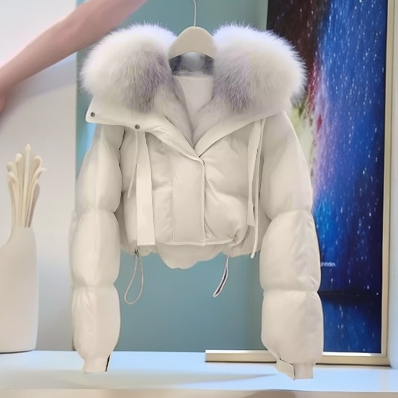 高级感白色大毛领工装派克棉衣棉服修身显瘦冬季连帽短款保暖外套