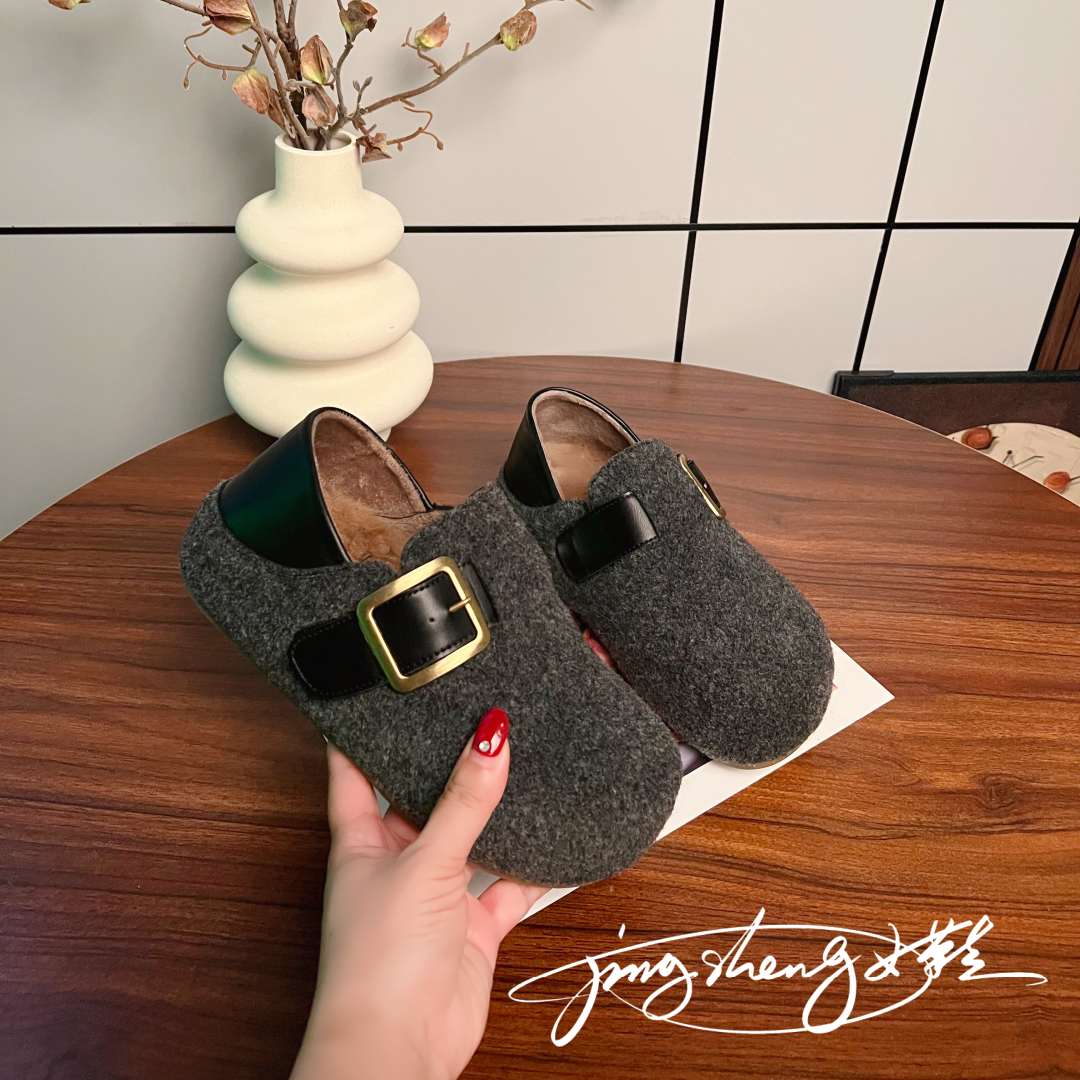 全包两穿勃肯鞋女2025冬季新款加绒一脚蹬厚底内增高绝美毛毛鞋女