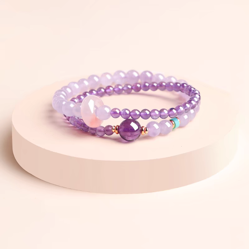 天然紫水晶手链女小众转运珠新款精致高档双圈手串闺蜜礼物
