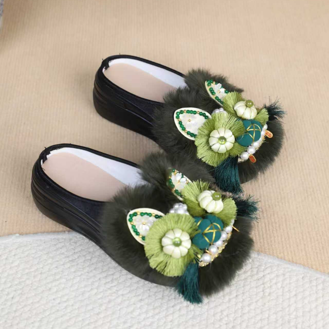 刺绣手工厚底增高虎头鞋中国风非遗老虎鞋老北京正宗布鞋包头拖鞋