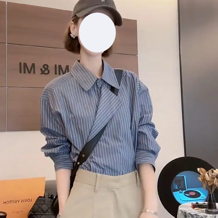 韩系时尚翻领条纹长袖衬衫女2025秋季新款宽松显瘦百搭减龄上衣潮