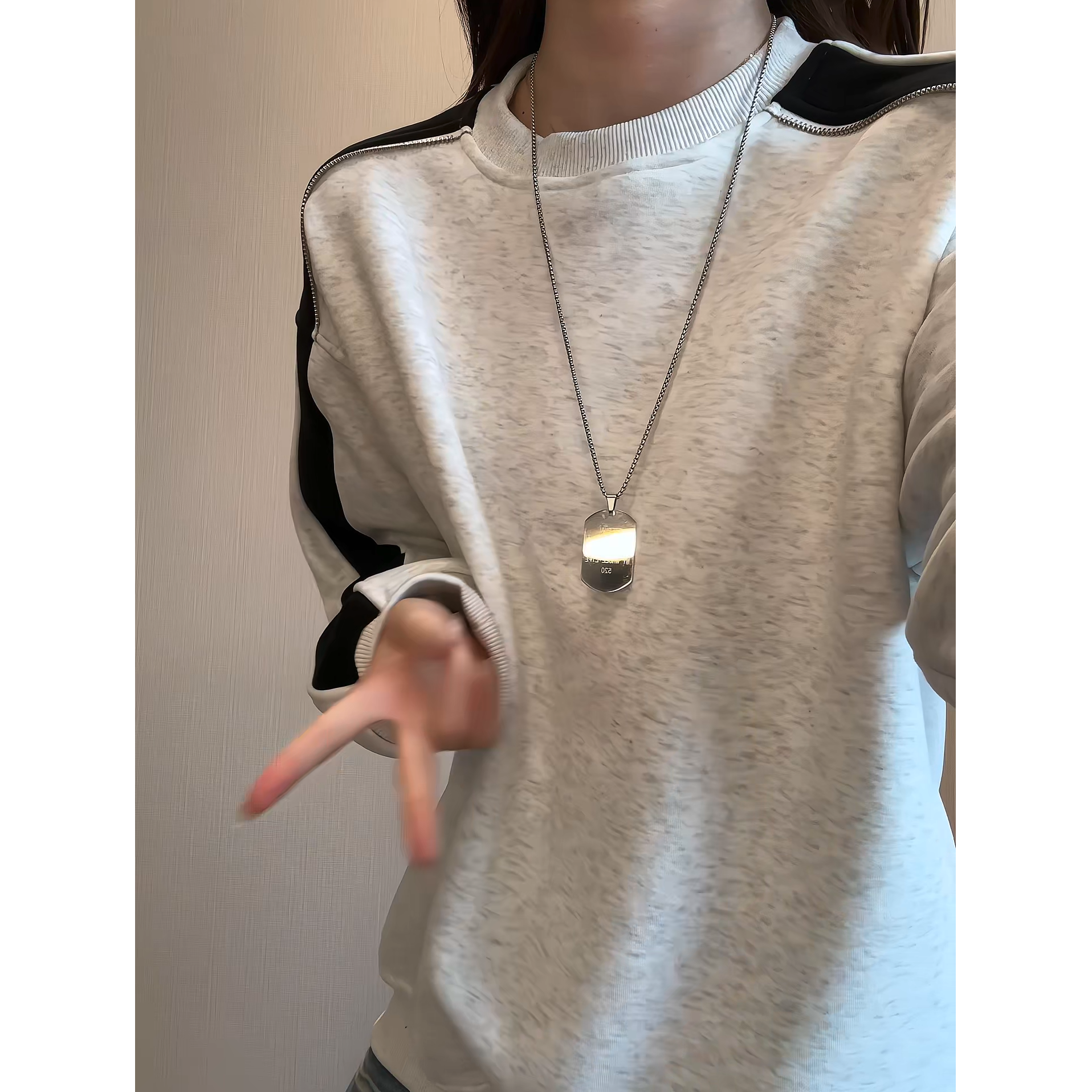 重磅撞色圆领潮牌卫衣男冬保暖加绒加厚宽松百搭休闲情侣套头上衣