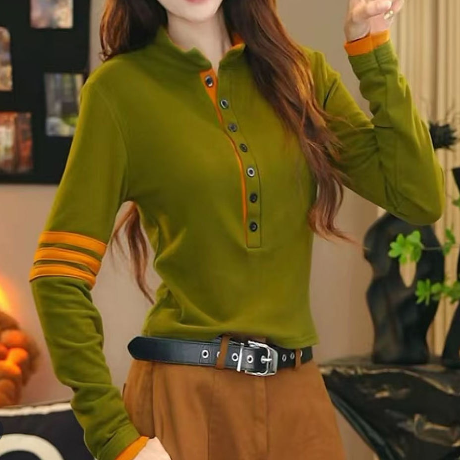 2025修身半高领双面绒加厚保暖撞色长袖秋冬修饰先手短款上衣