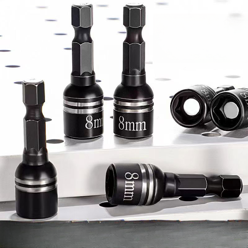 强磁手电钻批头钻尾丝套筒不掉磁铁8mm内六加厚加长电钻套筒