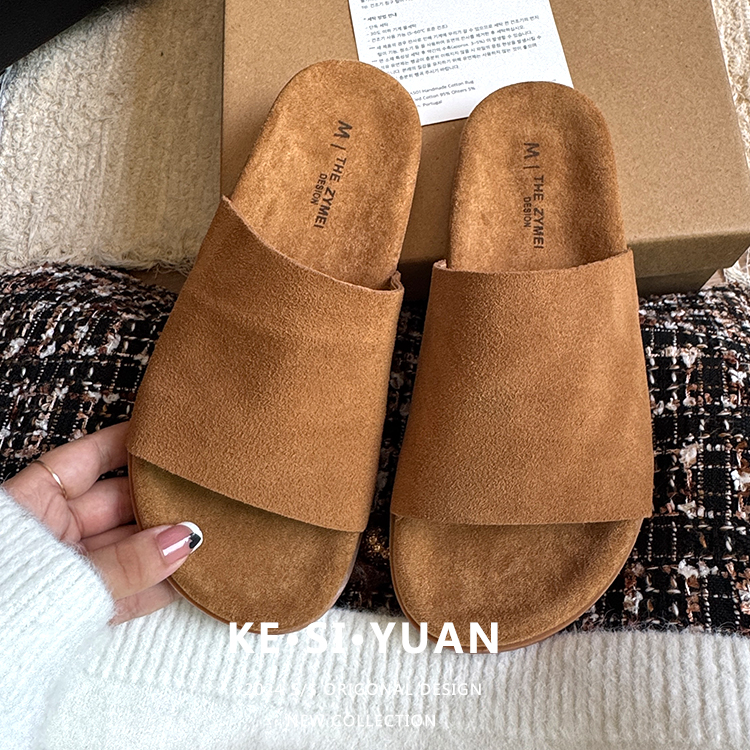 一字拖鞋女外穿2025年新款爆款舒适软底复古极简女鞋网红平底拖鞋