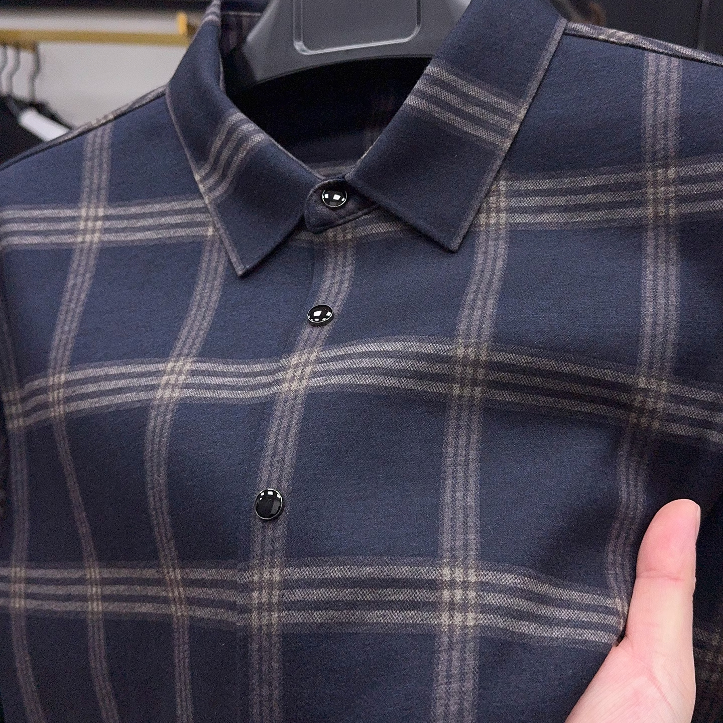 in cotton sea 品质简约格纹长袖秋冬季新款潮流百搭时尚内搭衬衫