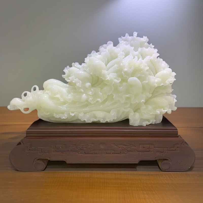 新中式手工玄关创意玉白菜摆件工艺品酒柜大号桌面网红家居装饰品