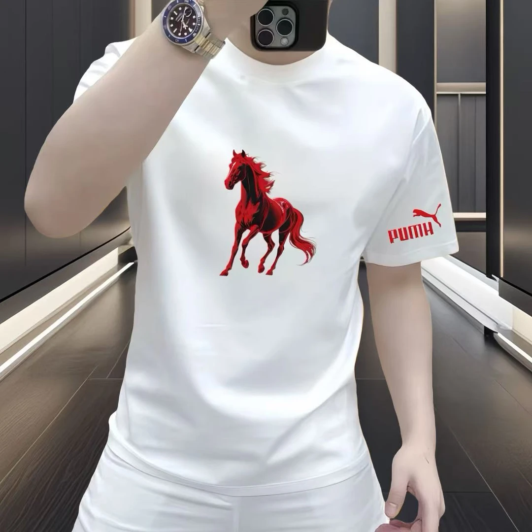 纯棉男版新款潮牌短袖打底衫时尚百搭圆领男上衣男士红色2026