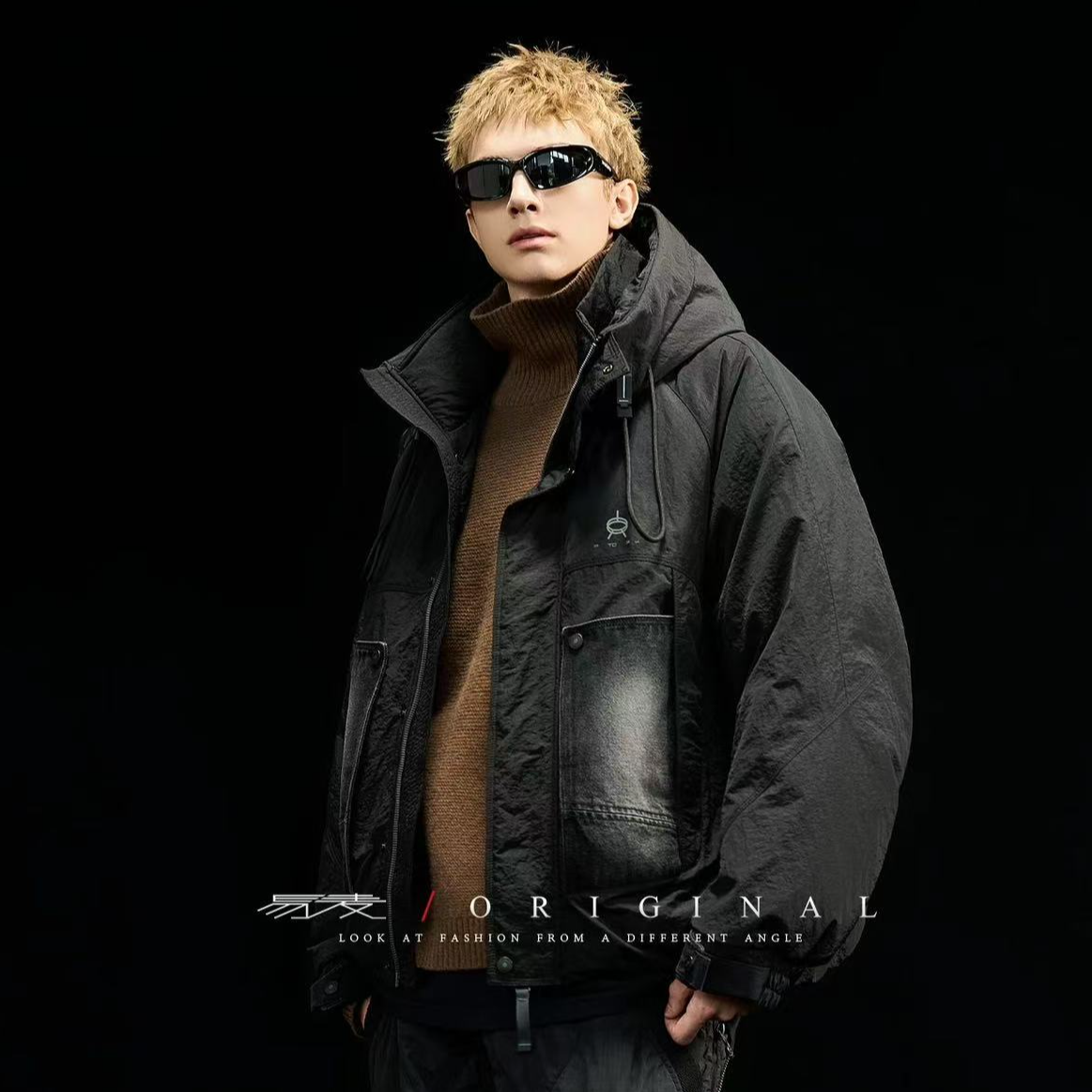 【BUFAN潮品】冬季新款美式牛仔拼接羽绒服男女同款