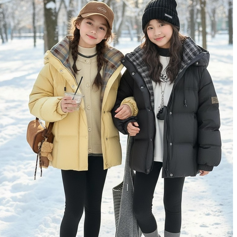 女童超好看棉服冬装2025新款儿童冬季加厚连帽棉衣外套初中生大童