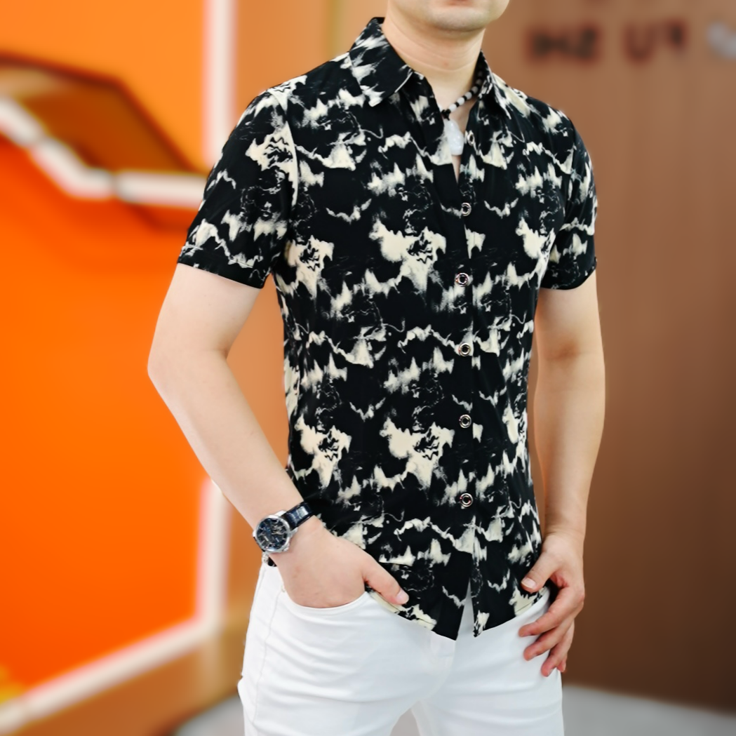 【阿凯严选】高品质夏季新款男士潮流时尚帅气修身冰丝个性衬衫短袖