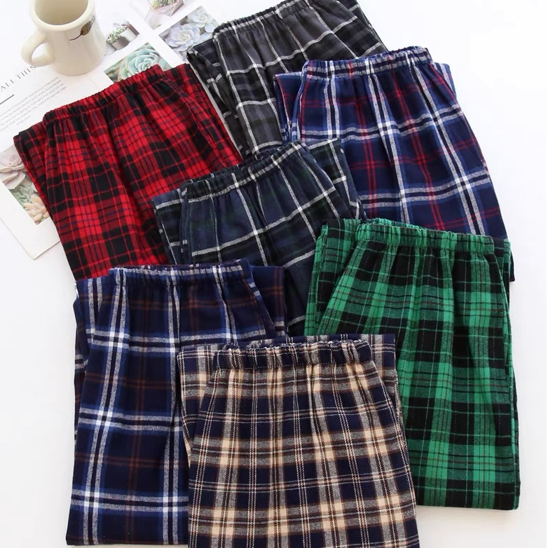 80-300斤春秋季新款大码格子睡裤宽松休闲家居阔腿长裤简约可外穿