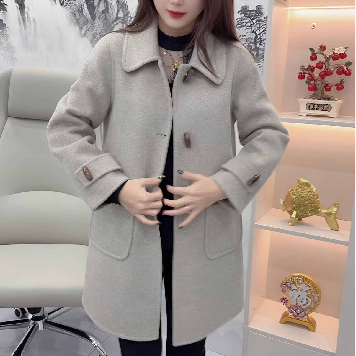 【分】2025新款双面绵羊毛大衣牛角秋冬外套时尚气质宽松上衣1036#