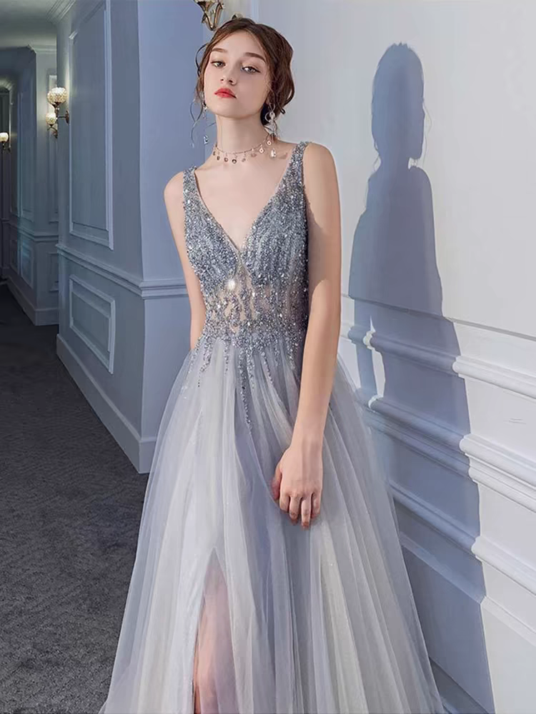 年会主持人晚礼服2025新款生日派对显瘦性感露背亮片宴会高端长裙