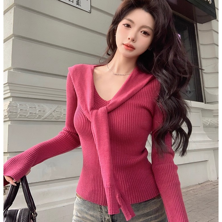 韩版学院风披肩V领洋气针织衫上衣女秋冬2025新款甜美内搭打底衫