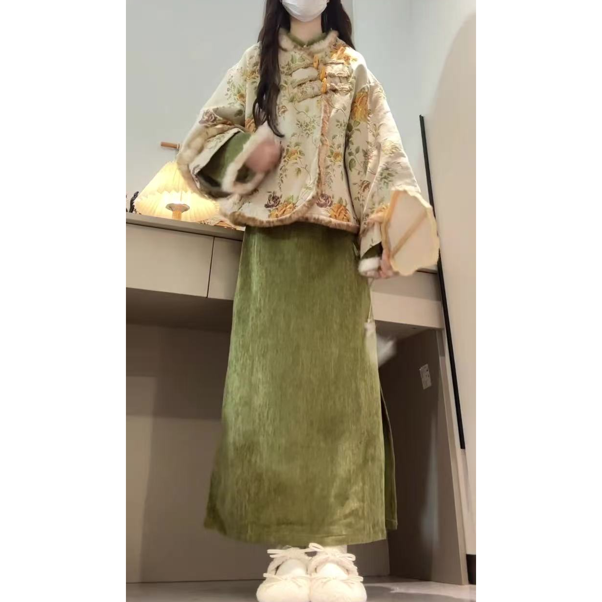 2025冬季款新中式改良旗袍连衣裙搭配夹棉加厚外套气质两件套装女