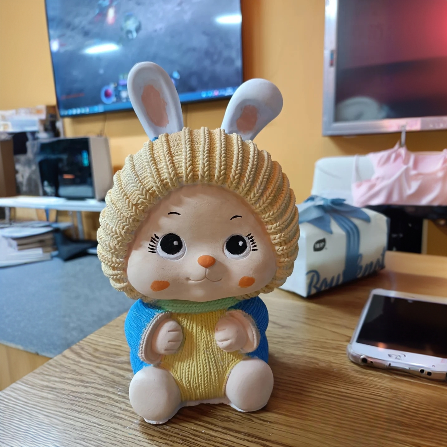 【暑期活动】23cm石膏娃娃爆款大号毛线兔兔存钱罐diy彩绘六一儿童