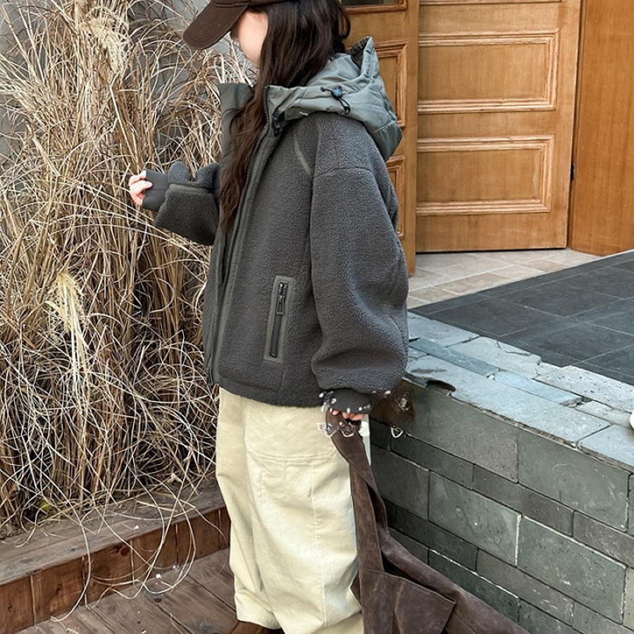 女童冬季外衣2025秋冬中大儿童加绒加厚男孩宽松连帽羔羔毛外套