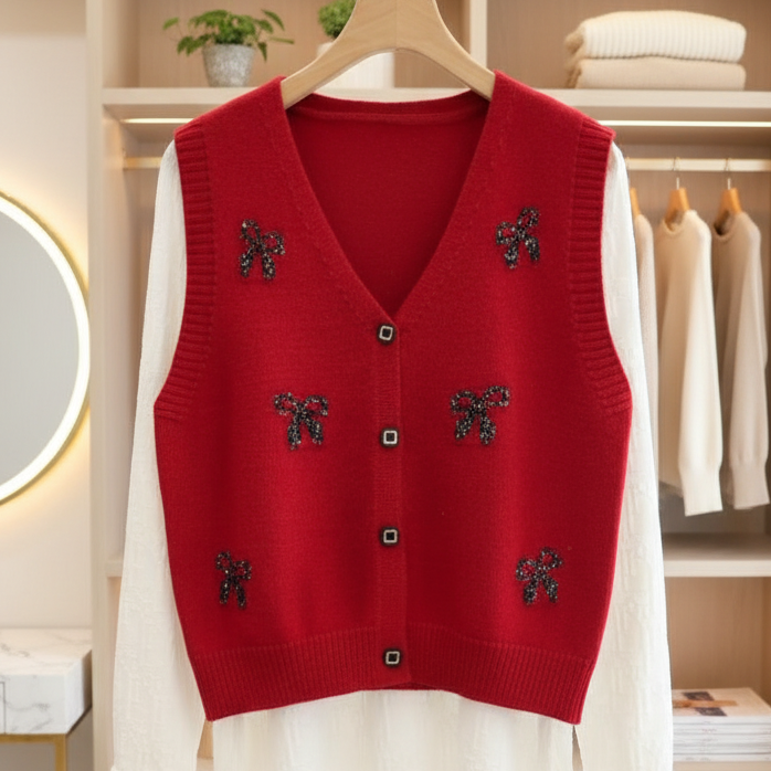 春秋外穿内搭两用无袖开衫针织嵌花马甲时尚气质显瘦网红爆款上衣