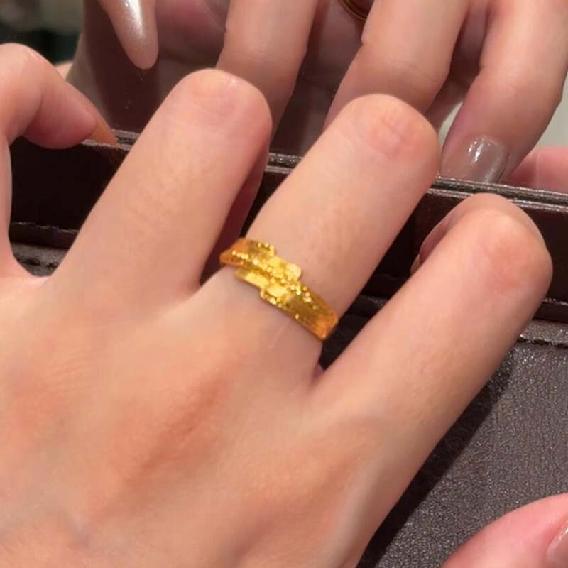 铜合金戒指 复古拉丝素圈戒指小众设计感精致百搭日常食指戒时尚